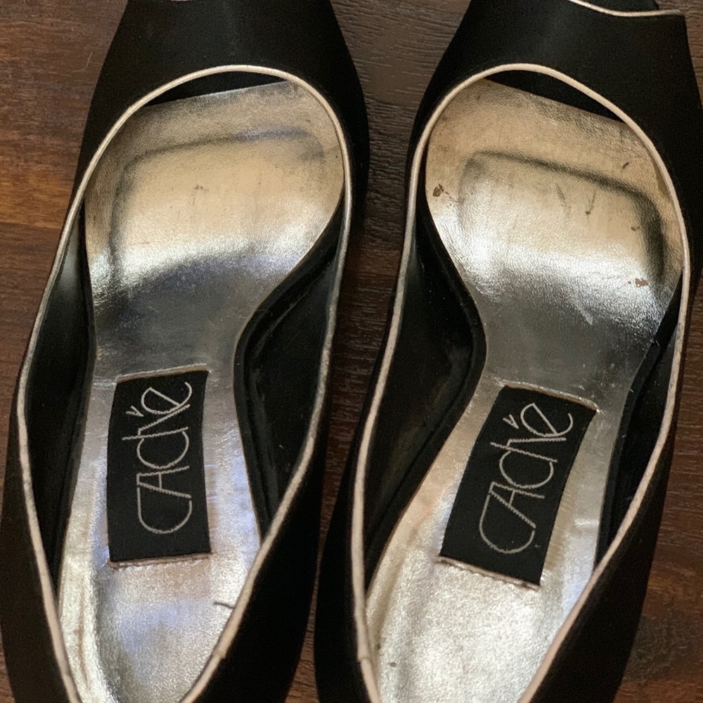 Cache Rhinestone HEELS BLACK SATIN Pumps - Picture 6 of 7